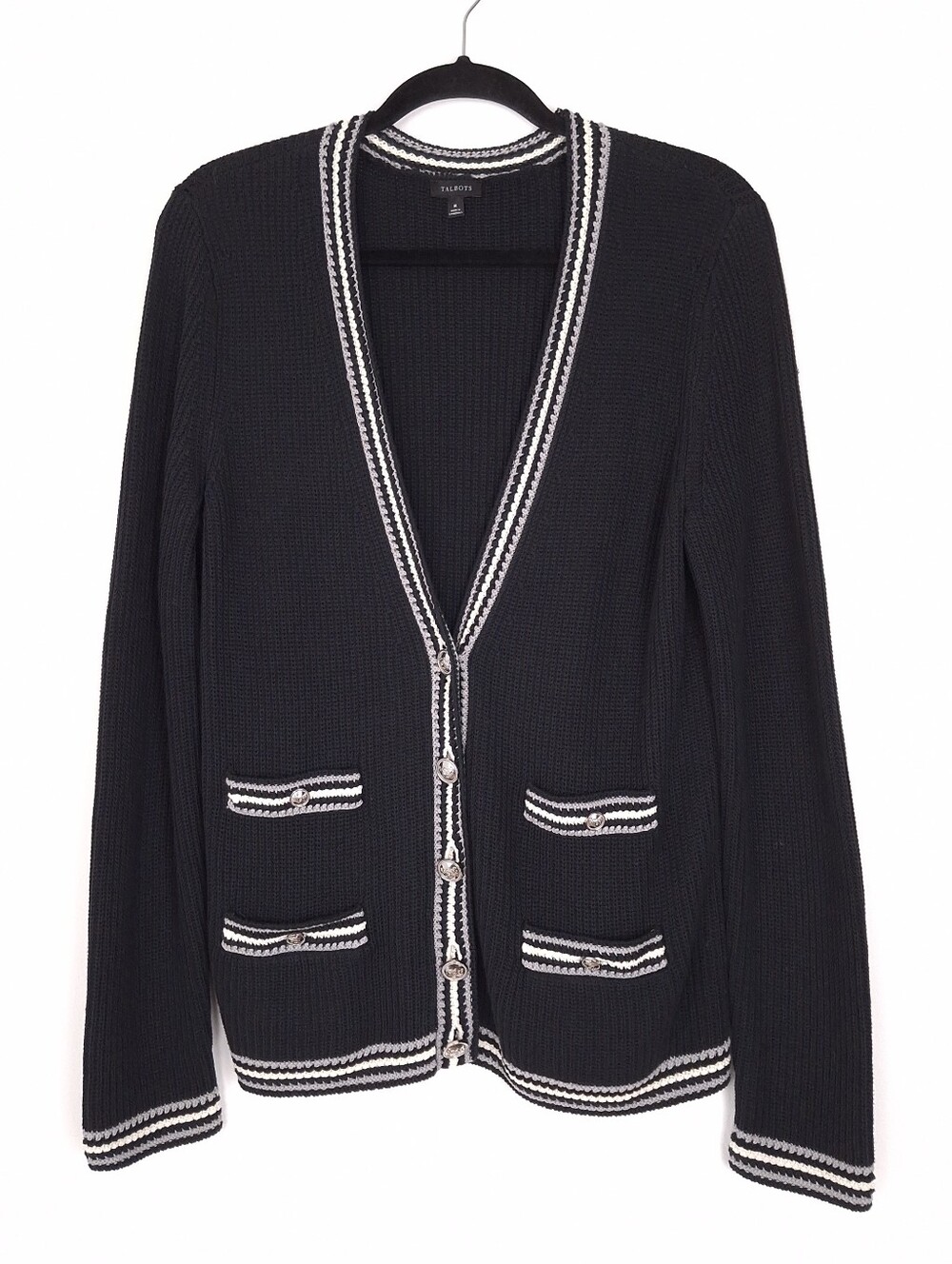 Talbots tennis cardigan sweater preppy old money relaxed fit collegiate varsity